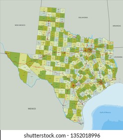 Highly detailed editable political map with separated layers. Texas.