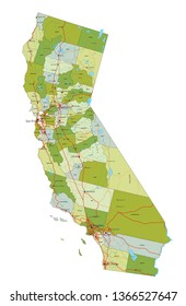 Highly detailed editable political map with separated layers. California.
