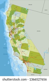 Highly detailed editable political map with separated layers. California.