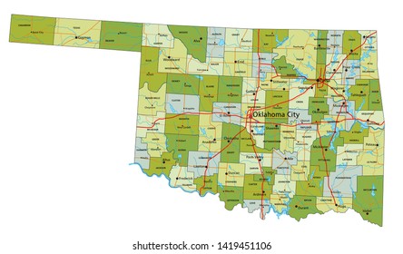 Highly detailed editable political map with separated layers. Oklahoma.