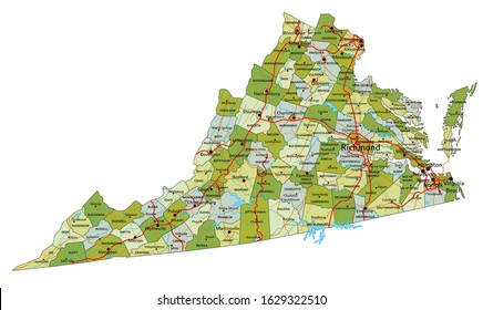 Highly detailed editable political map with separated layers. Virginia.
