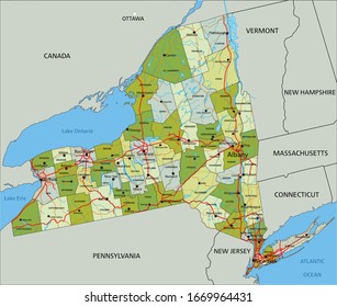 Highly detailed editable political map with separated layers. New York.