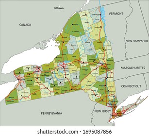 Highly detailed editable political map with separated layers. New York.