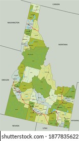 Highly detailed editable political map with separated layers. Idaho.