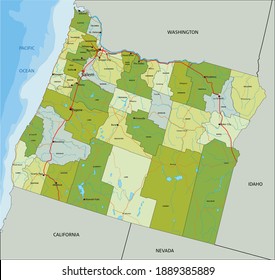 Highly detailed editable political map with separated layers. Oregon.