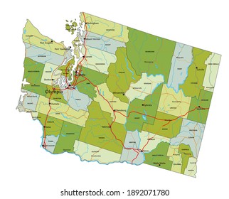 Highly detailed editable political map with separated layers. Washington.