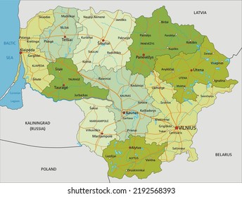 Highly detailed editable political map with separated layers. Lithuania.