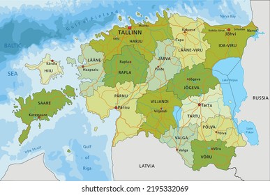 Highly detailed editable political map with separated layers. Estonia.