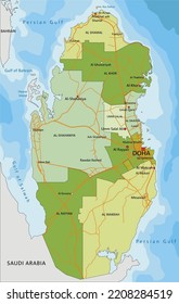 Highly detailed editable political map with separated layers. Qatar.