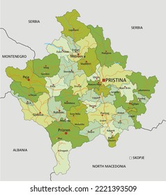 Highly detailed editable political map with separated layers. Kosovo.