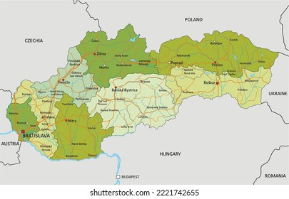 Highly detailed editable political map with separated layers. Slovakia.