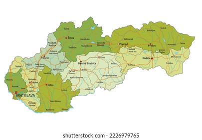 Highly detailed editable political map with separated layers. Slovakia.
