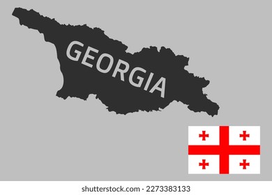 Sehr detaillierte, bearbeitbare politische Karte von Georgien mit nationaler Flagge in der Ecke. Das geografische westasiatische Staatsgebiet grenzt an die besetzten Gebiete Südossetien und Abchasien.