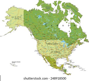 Highly Detailed Editable Political Map With Separated Layers. North And Central America.