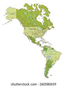 Highly detailed editable political map with labeling. Americas.