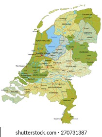 Highly detailed editable political map with separated layers. Netherlands.