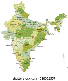 Highly detailed editable political map with separated layers. India.