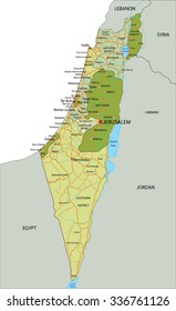 Mapa político altamente editable con capas separadas. Israel.