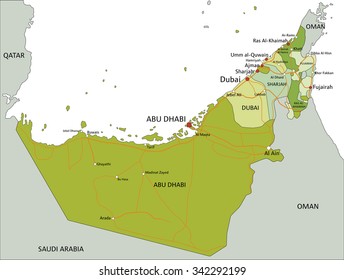 Highly detailed editable political map with separated layers.United Arab Emirates.