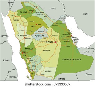 Highly detailed editable political map with separated layers. Saudi Arabia.