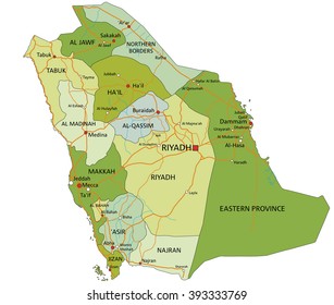 highly detailed editable political map with separated layers saudi arabia