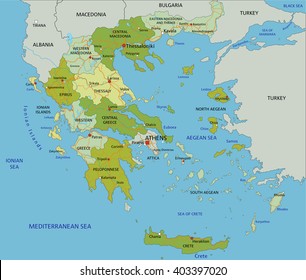 Highly detailed editable political map with separated layers. Greece.