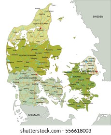 Highly detailed editable political map with separated layers. Denmark.