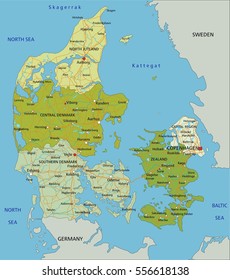 Highly detailed editable political map with separated layers. Denmark.