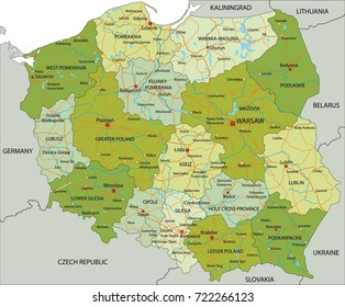 Highly detailed editable political map with separated layers. Poland.