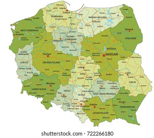 Highly detailed editable political map with separated layers. Poland.