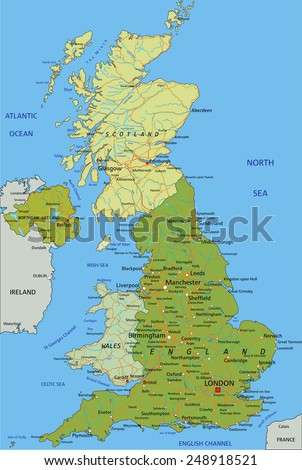 Highly detailed editable political map with separated layers. United Kingdom.