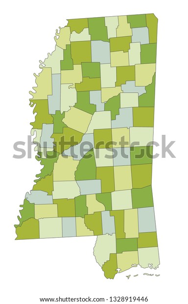 Highly Detailed Editable Political Map With Separated Layers. Mississippi.