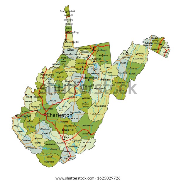 Highly Detailed Editable Political Map With Separated Layers West Virginia Highly Detailed Editable Political Map 600w 1625029726