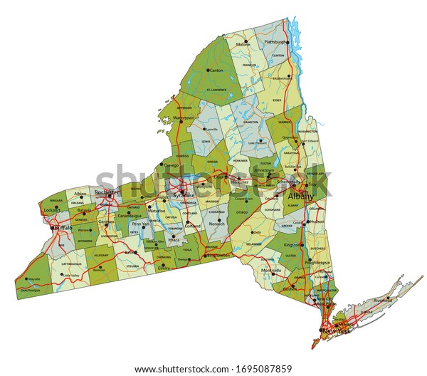 Highly Detailed Editable Political Map With Separated Layers New York
