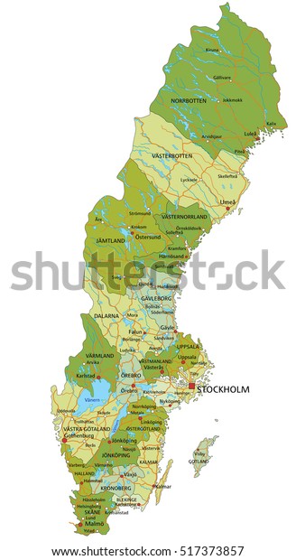 Highly Detailed Editable Political Map With Separated Layers. Sweden.