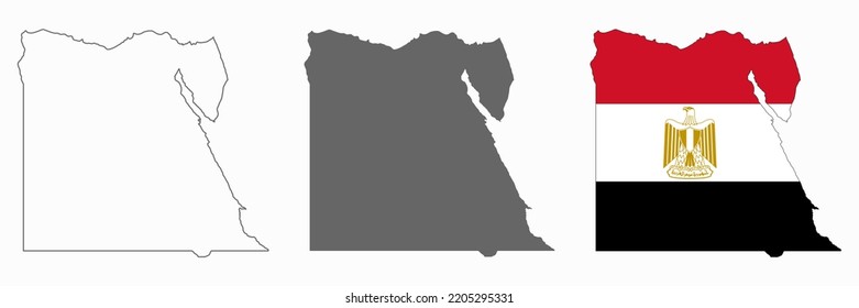 Highly detailed Egypt map  with borders isolated on background