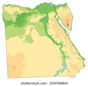 Mapa físico muy detallado de Egipto.