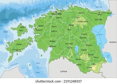 Highly Detailed Estonia Physical Map Labeling Stock Vector Royalty   Highly Detailed Estonia Physical Map 260nw 2191248337 