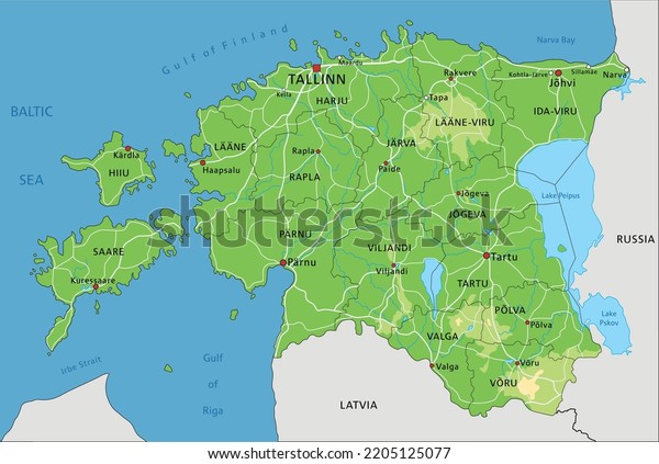 Highly Detailed Estonia Physical Map Labeling Stock Vector Royalty Highly Detailed Estonia Physical Map 600w 2205125077