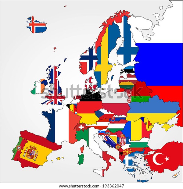 Highly Detailed Europe Map Country Flags Stock Vector (Royalty Free ...