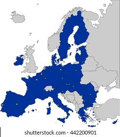 Highly Detailed Europe Map with the European Union member states without UK.