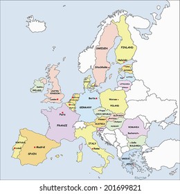 Highly Detailed Europe Political Map with the European Union member states.