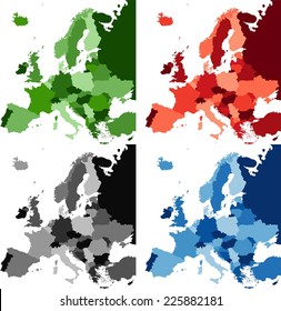 Highly Detailed Europe political map in four different color.