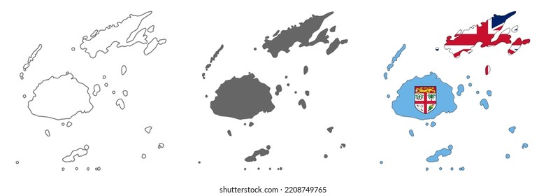 Highly detailed Fiji map with borders isolated on background