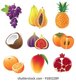 Highly detailed fruits icons set