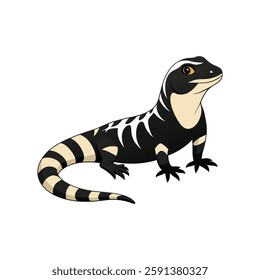 A highly detailed, full-body realistic vector illustration of an Argentine Black and White Tegu on a white background, perfect for digital use, prints, and merchandise