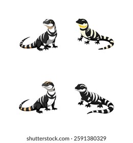 A highly detailed, full-body realistic vector illustration of an Argentine Black and White Tegu on a white background, perfect for digital use, prints, and merchandise