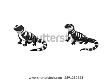A highly detailed, full-body realistic vector illustration of an Argentine Black and White Tegu on a white background, perfect for digital use, prints, and merchandise