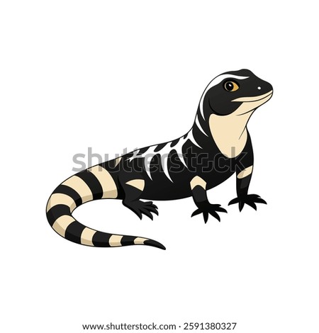 A highly detailed, full-body realistic vector illustration of an Argentine Black and White Tegu on a white background, perfect for digital use, prints, and merchandise