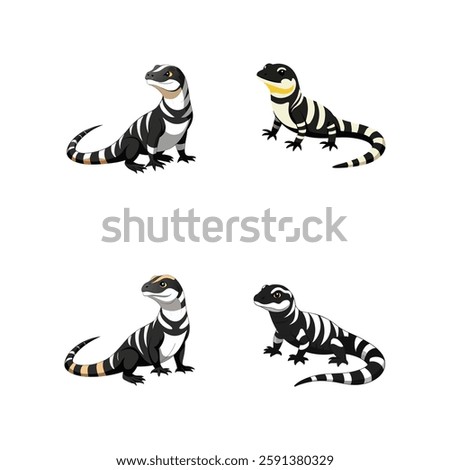 A highly detailed, full-body realistic vector illustration of an Argentine Black and White Tegu on a white background, perfect for digital use, prints, and merchandise